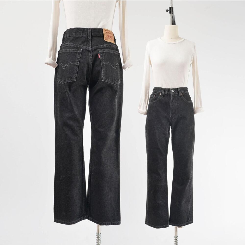 Vintage Levi's 505 Black Jeans High Rise Straight Leg Regular Fit Jeans size M 8